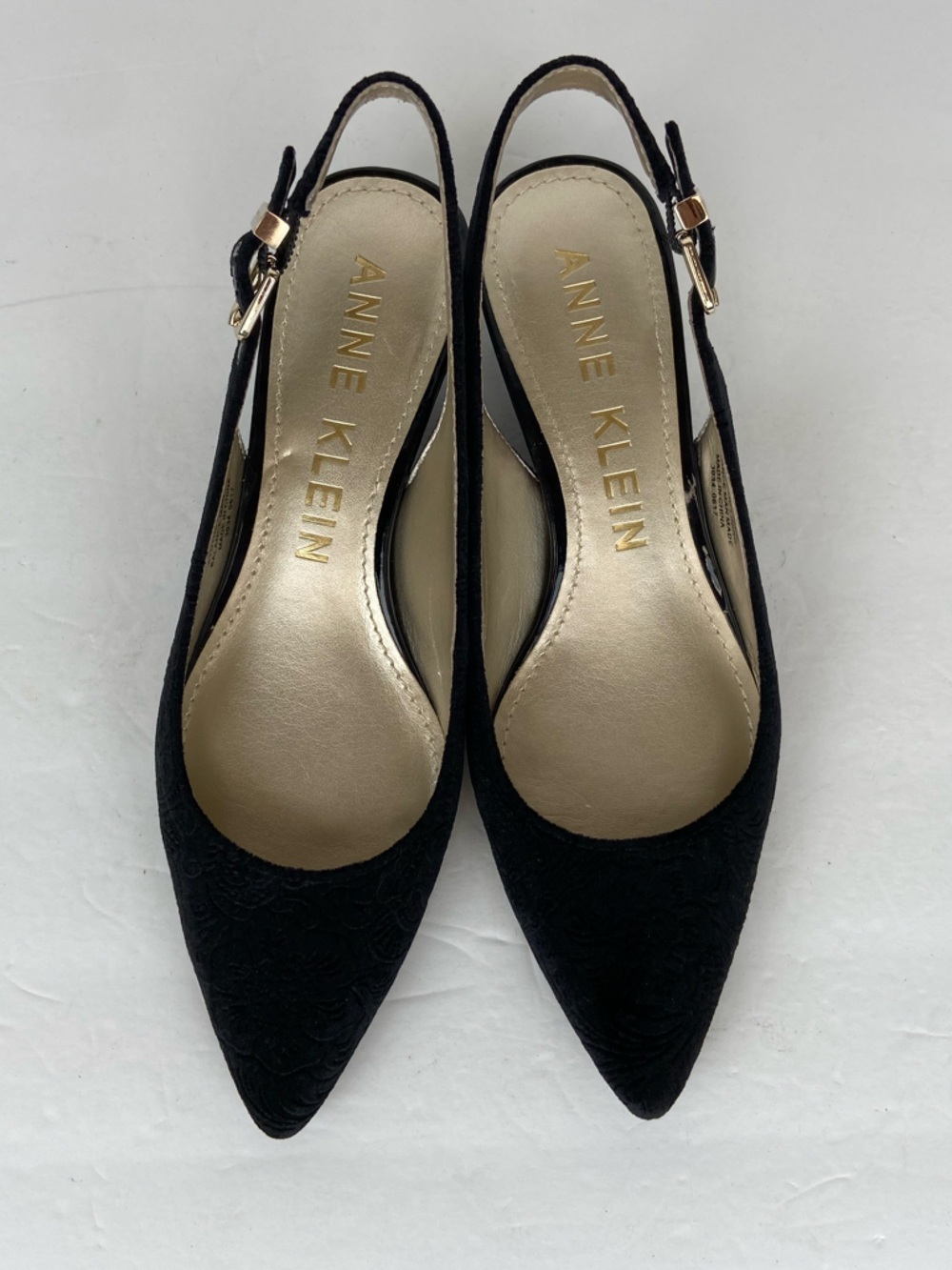 Anne Klein Expert Velvet Pump Shoes Size 7 M Black Sling Back Preppy Elegant - Picture 4 of 12